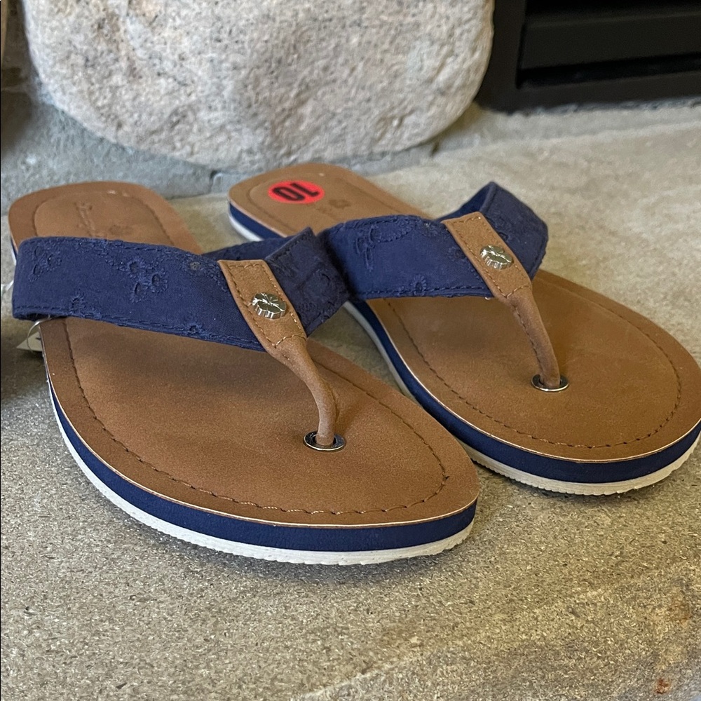 Tommy Bahama Women's Navy and Brown Flip Flop Sandals, Sz 10 - Picture 3 of 13
